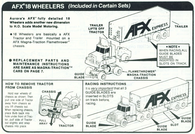 Exploded view of Aurora AFX Lighted Big Rigs Slot Car Chassis