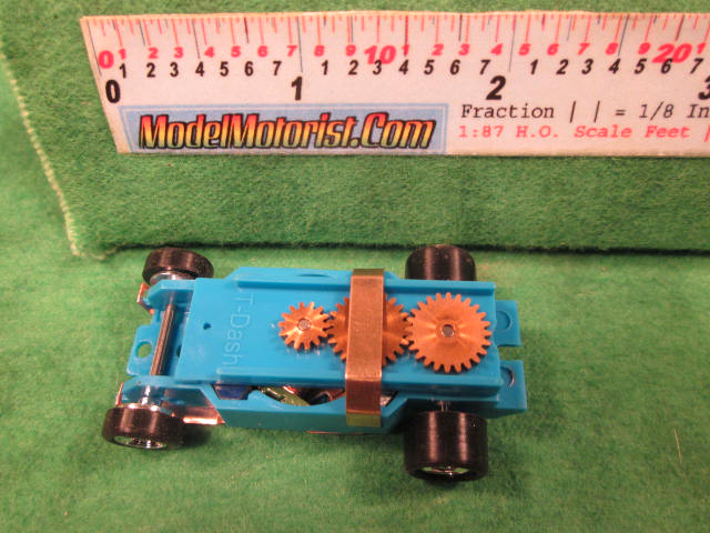 Top view of Dash Light Blue HO Slot Car Chassis