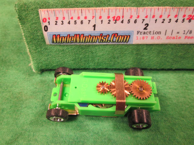 Top view of Dash Neon Green HO Slot Car Chassis
