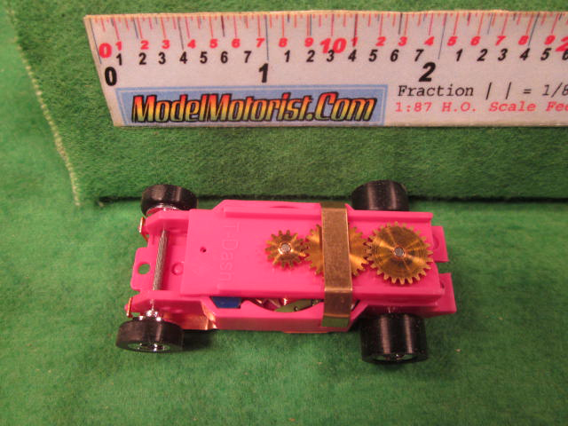 Top view of Dash Pink HO Slot Car Chassis
