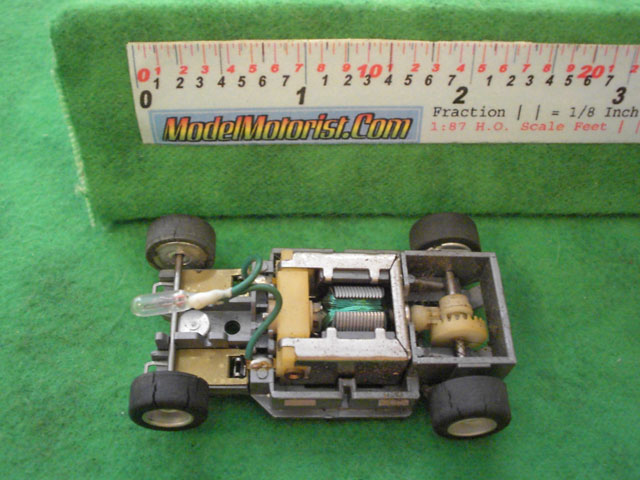 Top view of Tyco HP-2 Lighted Curve Hugger HO Slot Car Chassis