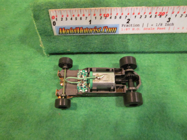 Top view of Aurora Tomy Mega G+ Slot Car Chassis