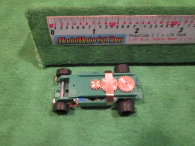 Top view of Dash IROC Green HO Slot Car Chassis