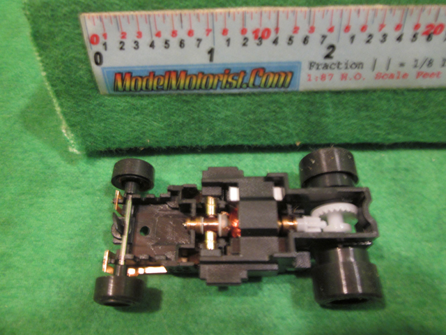 Top view of JAG Hobbies DR-1 HO Slot Car Chassis