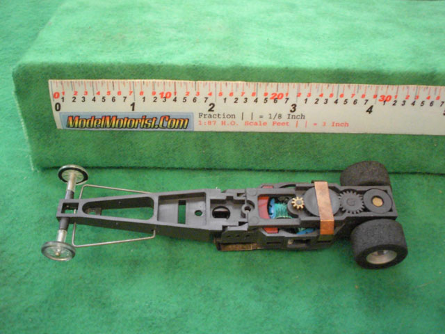 Top view of Aurora AFX Dragster Slot Car Chassis (pre Magna-Traction)