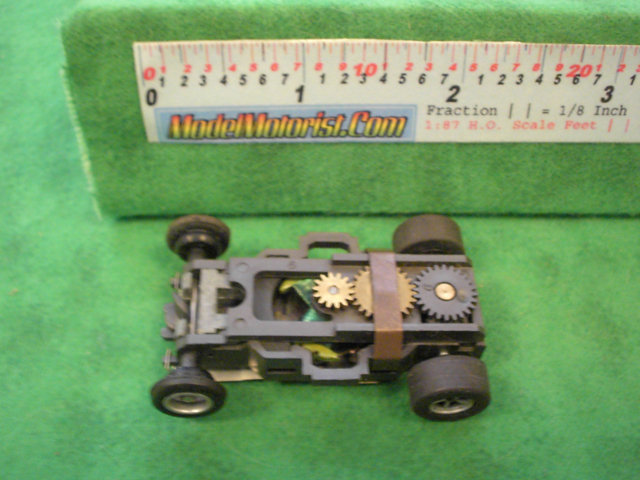 Top view of Aurora AFX Slot Car Chassis (pre Magna-Traction)