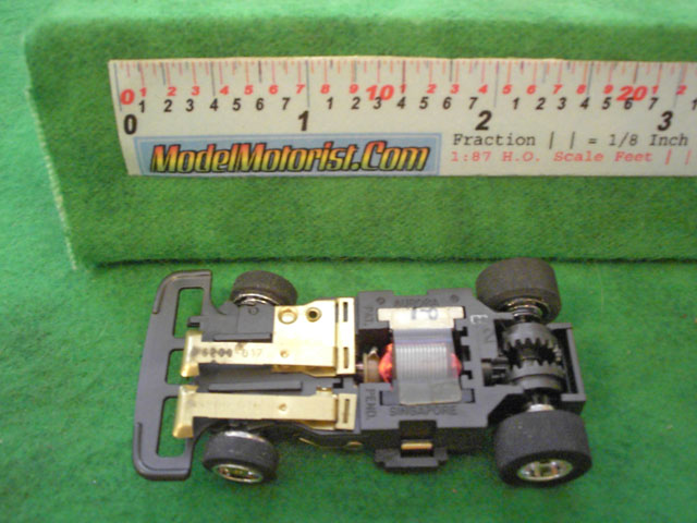 Bottom view of Aurora Speed-Steer B HO Slotless Car Chassis