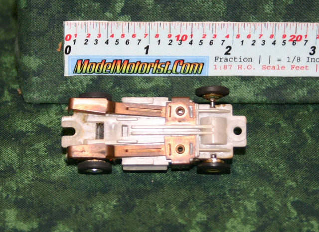 Bottom view of Atlas Zinger HO Scale Slot Car Chassis