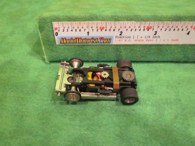 Top view of Aurora Super II Slot Car Chassis (pre Magna-Traction)