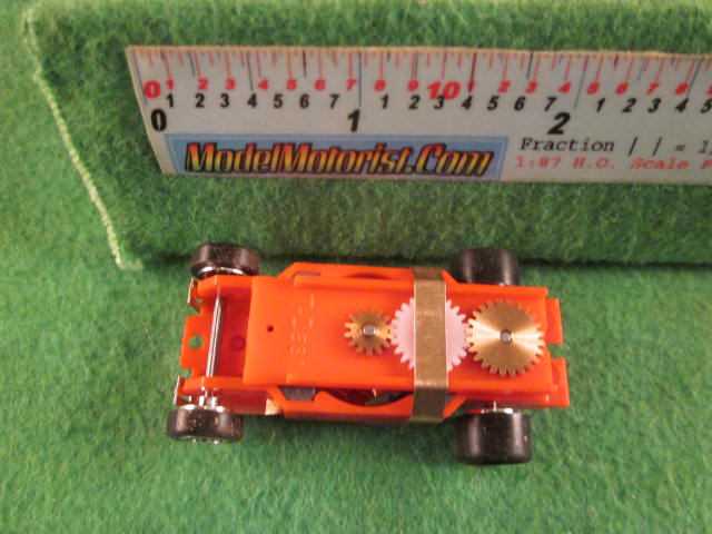 Top view of Dash Mondo grip IROC Red HO Slot Car Chassis