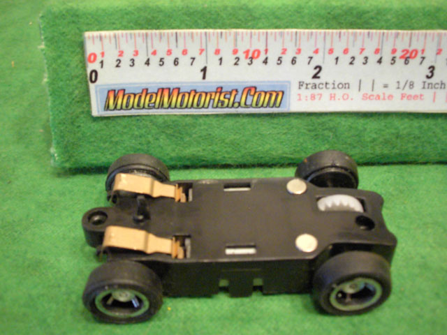 Bottom view of JJ Toys HO Slot Car Chassis