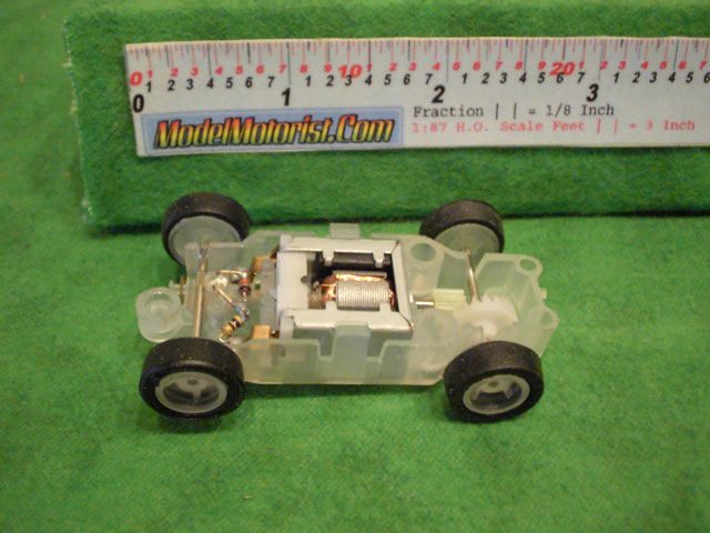 Top view of JJ Toys Lighted HO Slot Car Chassis