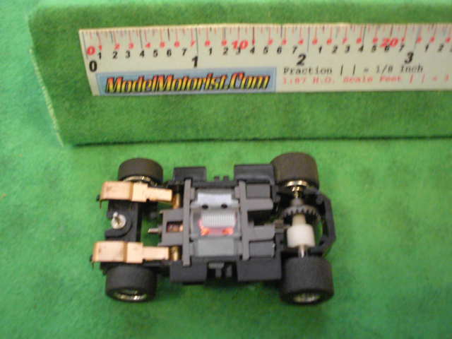 Bottom view of Mattel HPX2 Electric Hot Wheels HO Slot Car Chassis