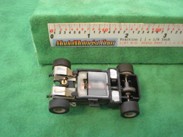 Bottom view of MR1 Racing Lighted HO Slot Car Chassis