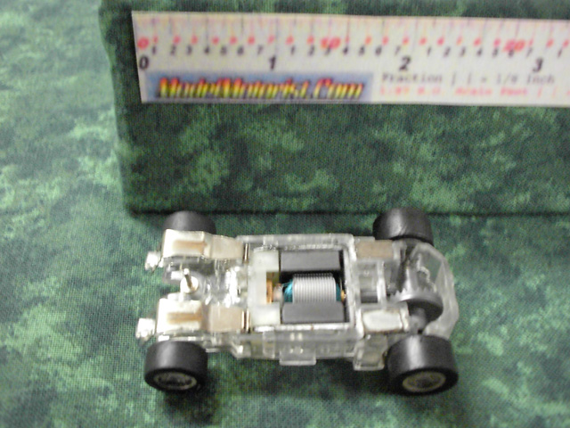 Bottom view of MR1 Racing Transparent HO Slot Car Chassis