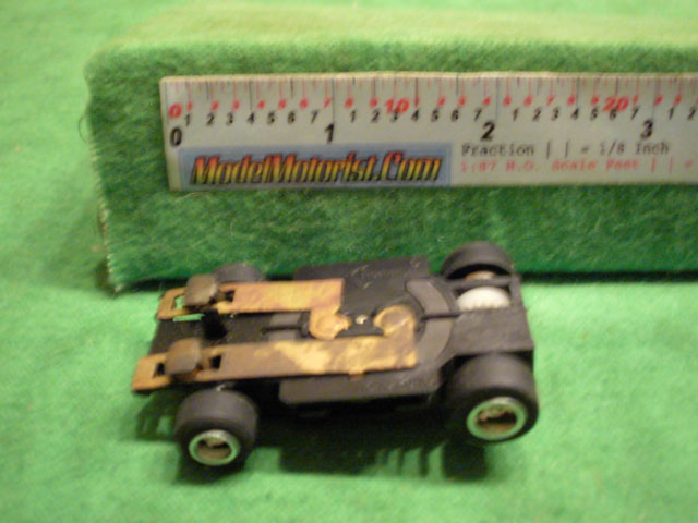 Bottom view of Rotafast Lighted HO Slot Car Chassis