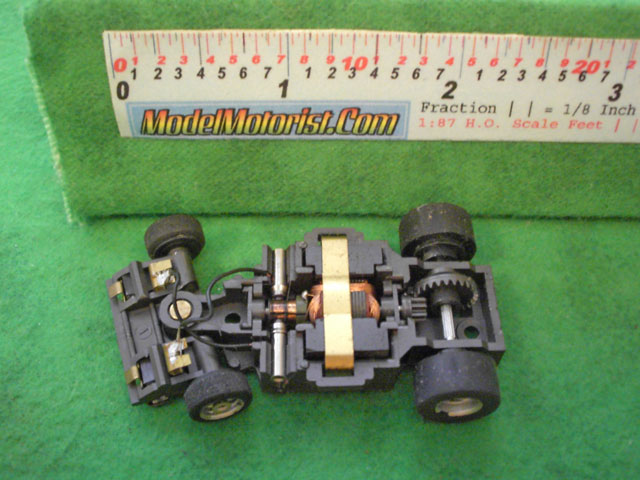 Top view of Aurora Magna-Steering Slot Car Chassis