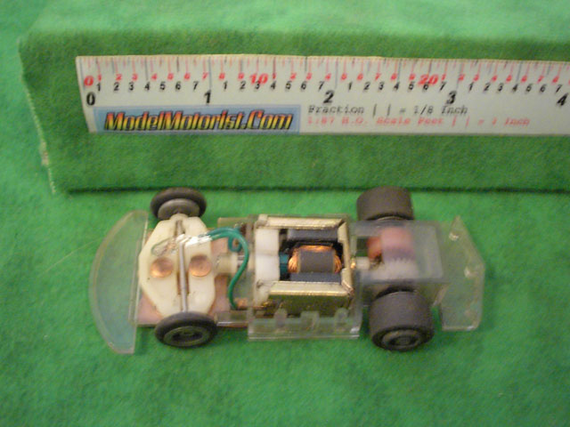 Top view of Tyco Command Control Racing B Car HO Slotless Car Chassis