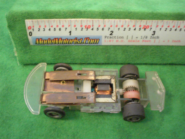 Bottom view of Tyco Command Control Racing B Car HO Slotless Car Chassis