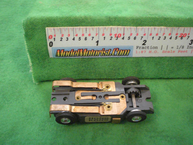 Bottom view of Aurora Thunderjet Flame Throwers Slot Car Chassis