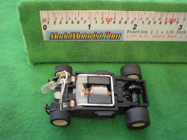 Top view of Aurora Tomy Lighted Turbo Slot Car Narrow Chassis