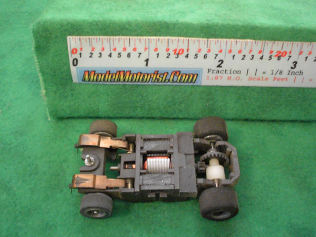 Bottom view of Tyco Magnum 440 Narrow HO Slot Car Chassis