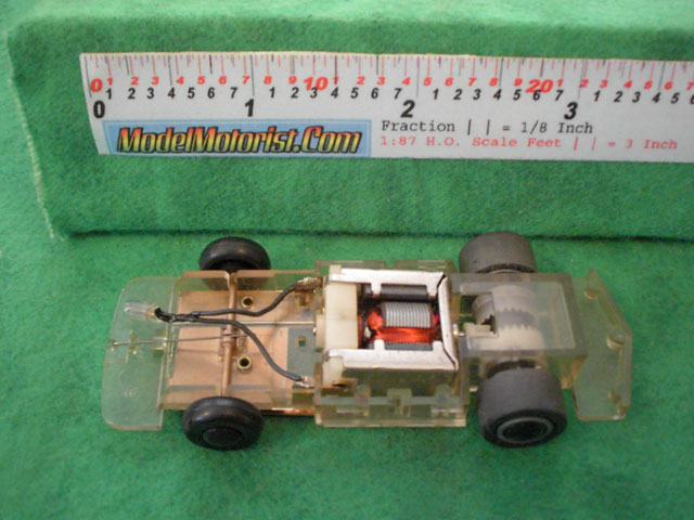 Top view of Tyco Command Control Racing B Car HO Slotless Car Chassis