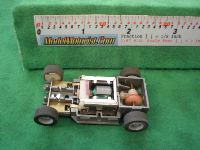 Top view of Tyco HP-2 Curve Hugger HO Slot Car Chassis