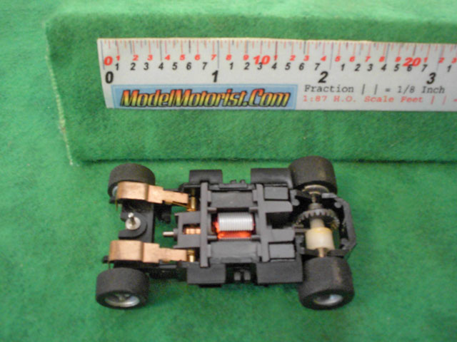 Bottom view of Tyco HP-440-X2 Wide HO Slot Car Chassis