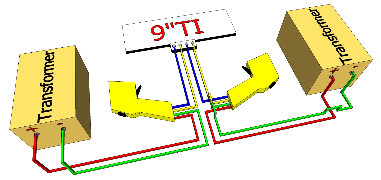 Four Lane Track using Two Clip On Terminals with Four Triggers wiring